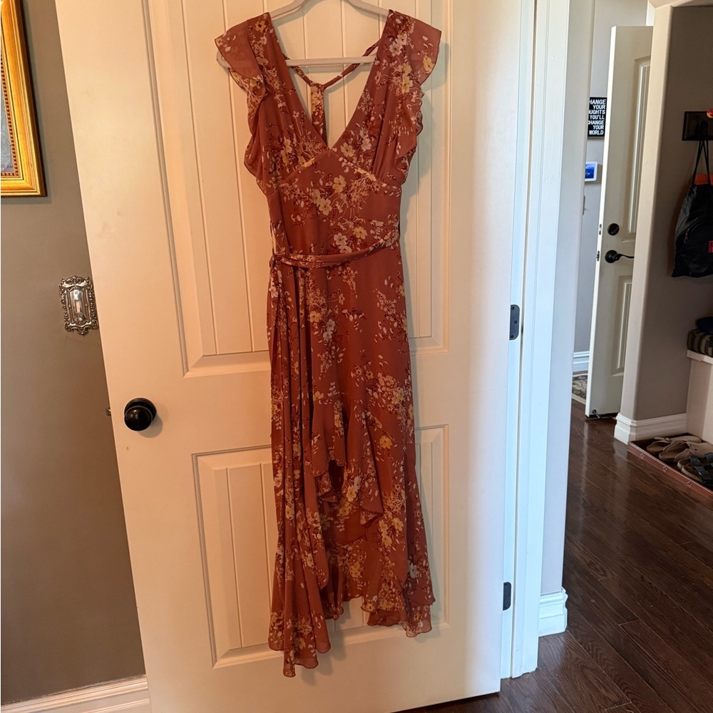 Altar'd State Orange Asymmetrical Wrap Sundress